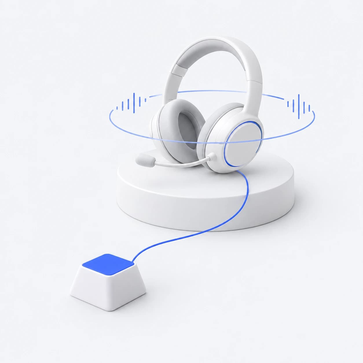 Un casque d'appel relié à une touche de clavier bleue.